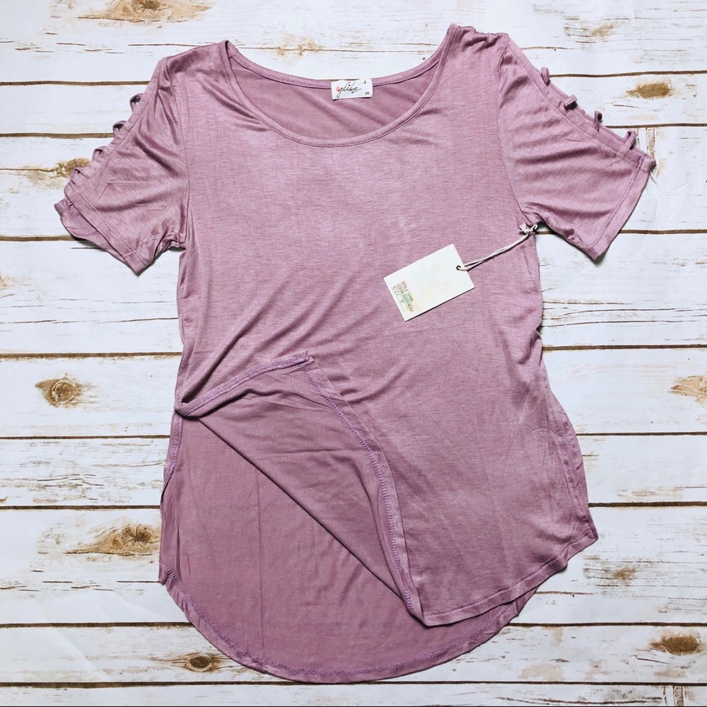 Pink Tunic with Tied Cold Shoulders and Side Split